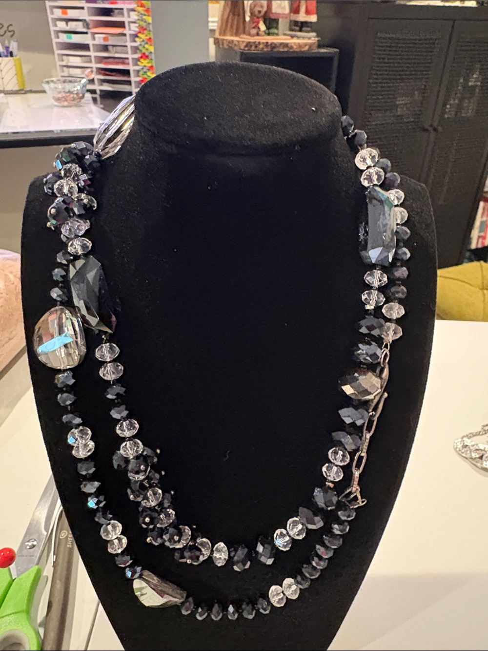Black and clear beaded hand made necklace